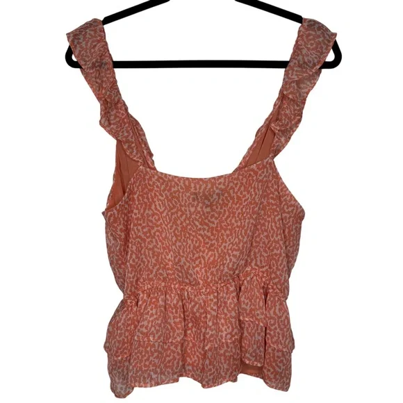 Express Orange/White Print Textures Ruffle Wrap Peplum Tank Top Women's Size L - Picture 5 of 9